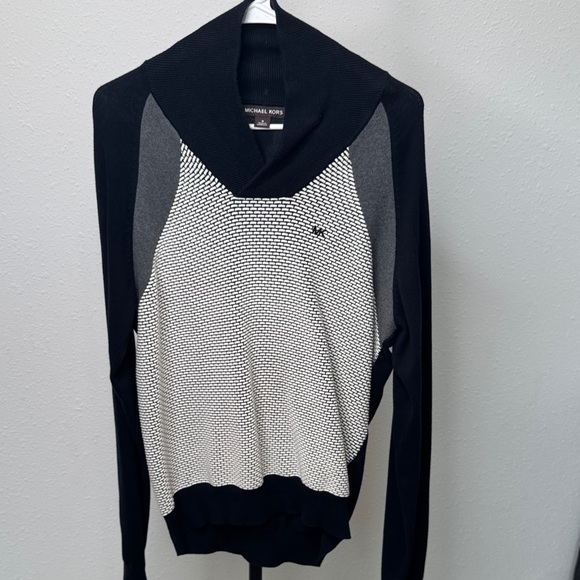 Michael Kors Black and White Cowl Neck Sweater